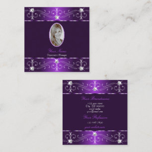 Stylish Purple and Lilac Ornate Ornaments add Foto Square Business Card