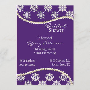 Stylish Purple and Pearls Bridal Shower Invitation
