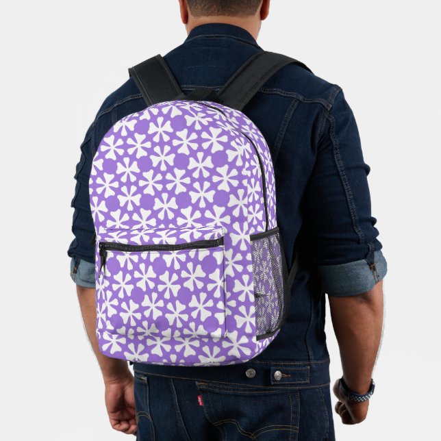 Stylish Purple and White Geometric Floral Pattern Printed Backpack (Insitu (Model))