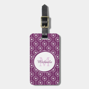 Stylish Purple and White Hearts Monogram With Name Luggage Tag