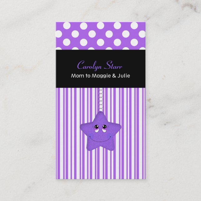 Stylish Purple and White Star Mummy Card (Front)