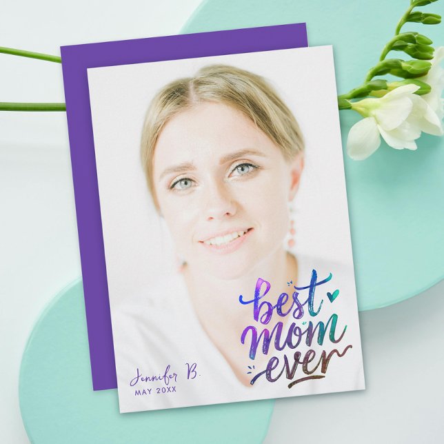 Stylish Purple Best Mothers Day Photo Brush Script Card (Creator Uploaded)