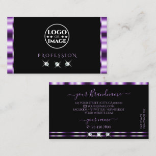 Stylish Purple Black Sparkling Diamonds with Logo Business Card