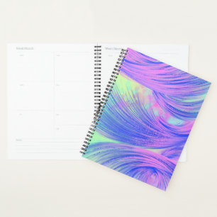 Stylish Purple Blue Abstract Feathers Planner