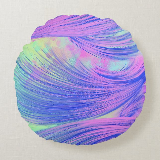 Stylish purple blue Abstract Feathers Round Cushion (Front)