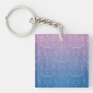 Stylish Purple Blue Floral Damask Pattern Key Ring
