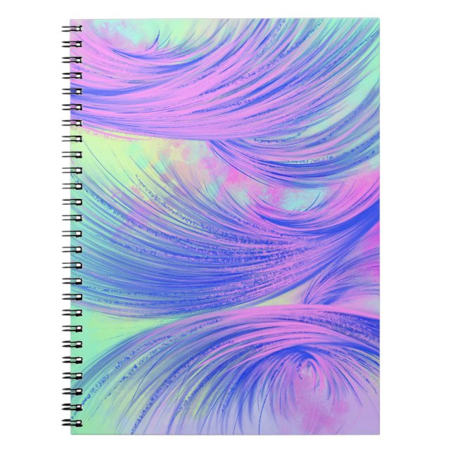 Stylish Purple Blue Green  Abstract Feathers Notebook (Front)