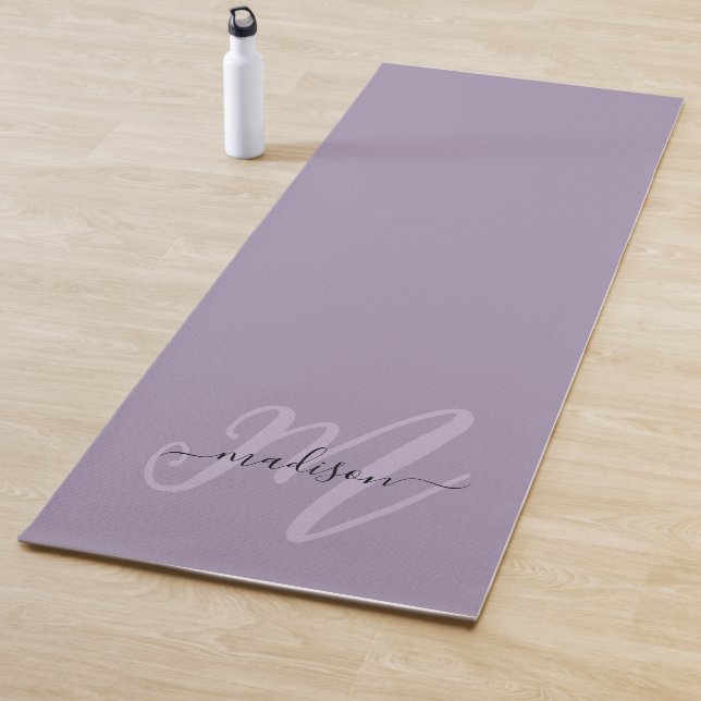 Stylish Purple Boho Script Monogram and Name Yoga Mat (In Situ)