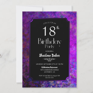 Stylish Purple Border Black 18th Birthday Party Invitation