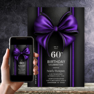 Stylish Purple Bow 60th Birthday Party Invitation