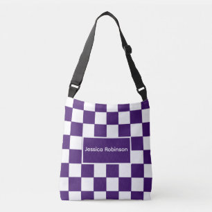 Stylish Purple Chequered Personalised  Crossbody Bag