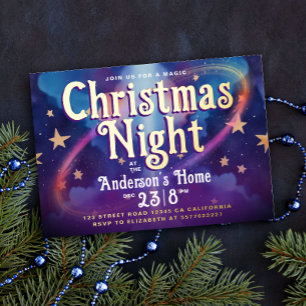 Stylish Purple Christmas Night Stars Foil Holiday Card