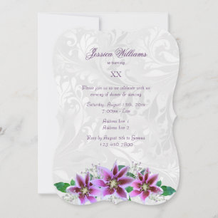 Stylish Purple Clematis & Damask Birthday Party Invitation