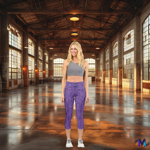 Stylish Purple Denim Texture, Custom Text & Logo Capri Leggings