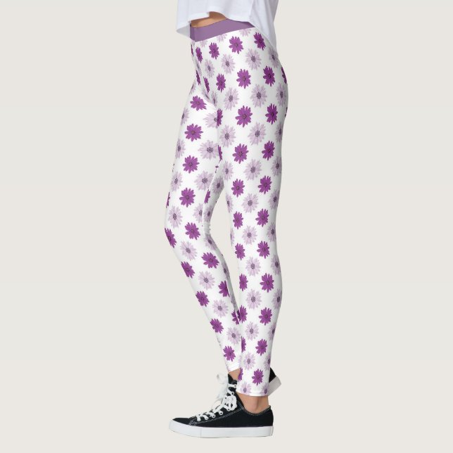 Stylish Purple Floral Flower Pattern Leggings (Left)
