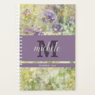 Stylish Purple Floral Garden Monogrammed Planner