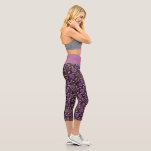 Stylish Purple Floral Mandala Yoga Activewear Capri Leggings