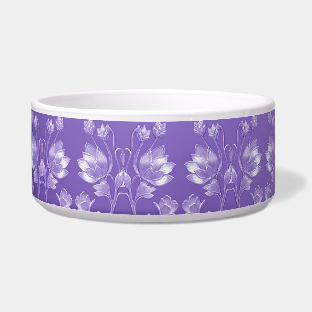 Stylish Purple Floral Pet Bowl (Left)