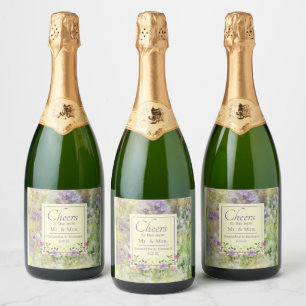Stylish Purple Floral Sparkling Wine Label