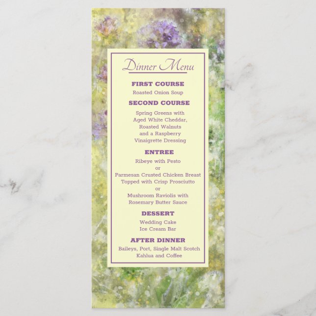 Stylish Purple Floral Wedding Menu (Front)