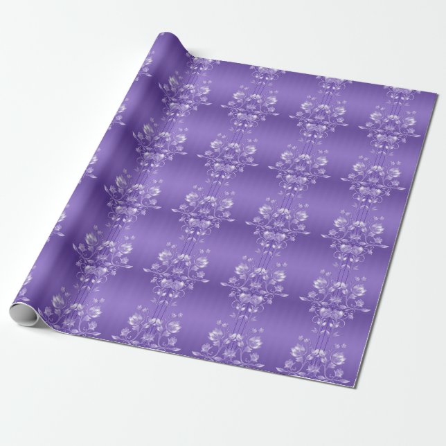 Stylish Purple Floral Wrapping Paper (Unrolled)