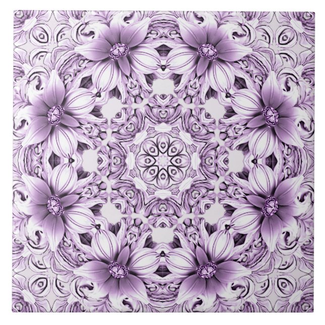 Stylish Purple Flowers Ceramic Tile (Front)