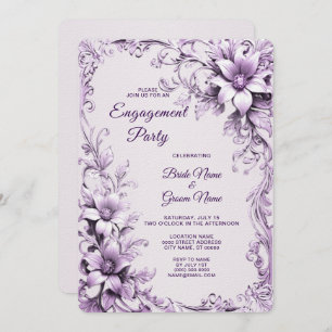 Stylish Purple Flowers Engagement Invitation