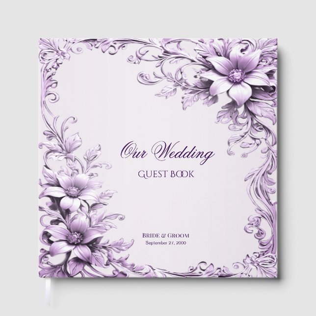 Stylish Purple Flowers Guest Book (Front)