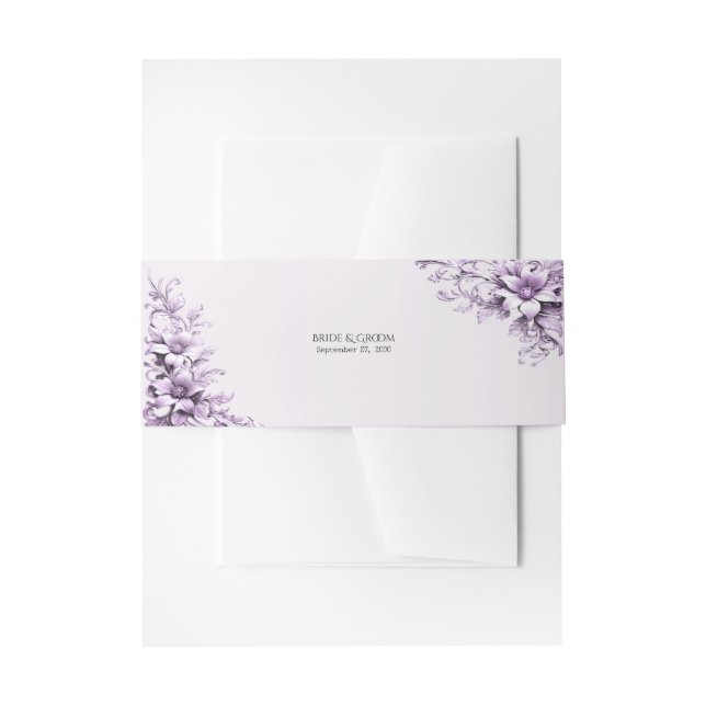 Stylish Purple Flowers Invitation Belly Band (Front Example)