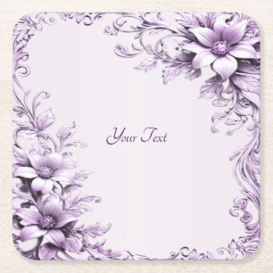 Stylish Purple Flowers Paper Coaster