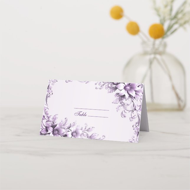 Stylish Purple Flowers Place Card (Front)