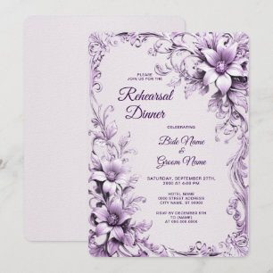 Stylish Purple Flowers Rehearsal Dinner Invitation