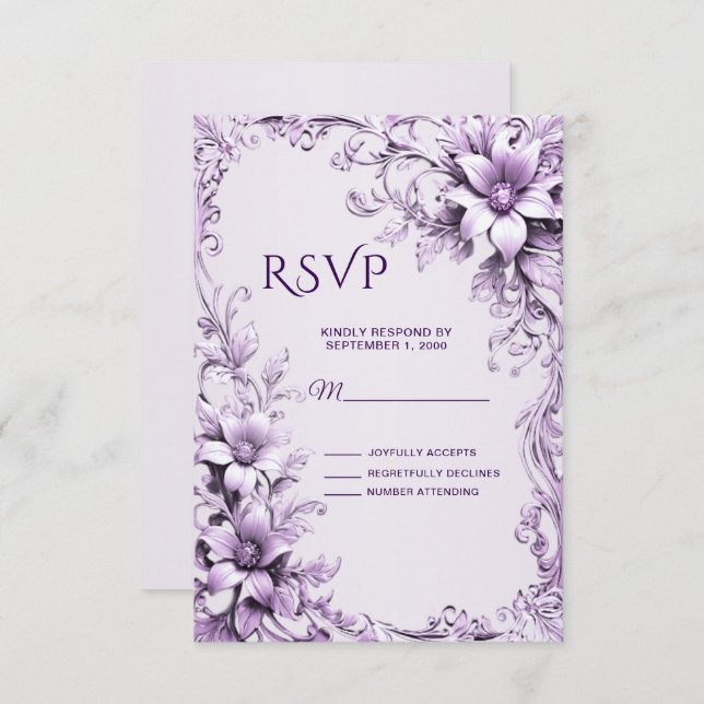 Stylish Purple Flowers RSVP Card (Front/Back)