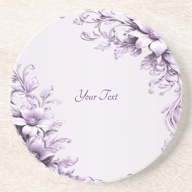 Stylish Purple Flowers Sandstone Coaster (Front)