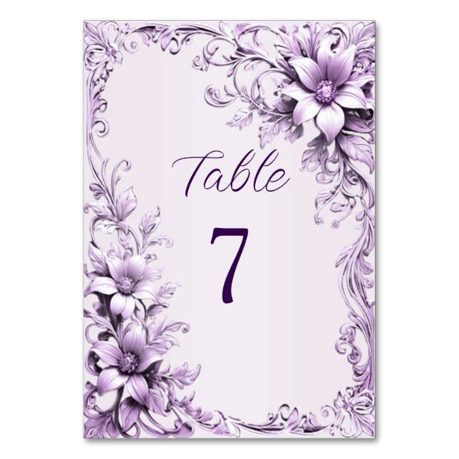 Stylish Purple Flowers Table Number (Front)