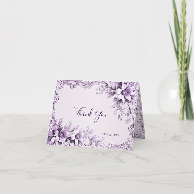 Stylish Purple Flowers Thank You Card (Front)