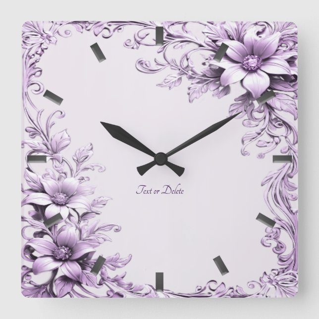 Stylish Purple Flowers Wall Clock (Front)