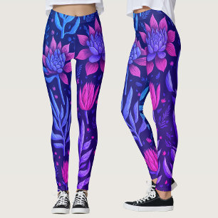 Stylish Purple Garden Succulents Floral Pattern  Leggings