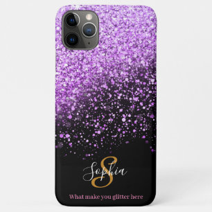 Stylish Purple Glitter Personalized Monogram iPhone 11 Pro Max Case