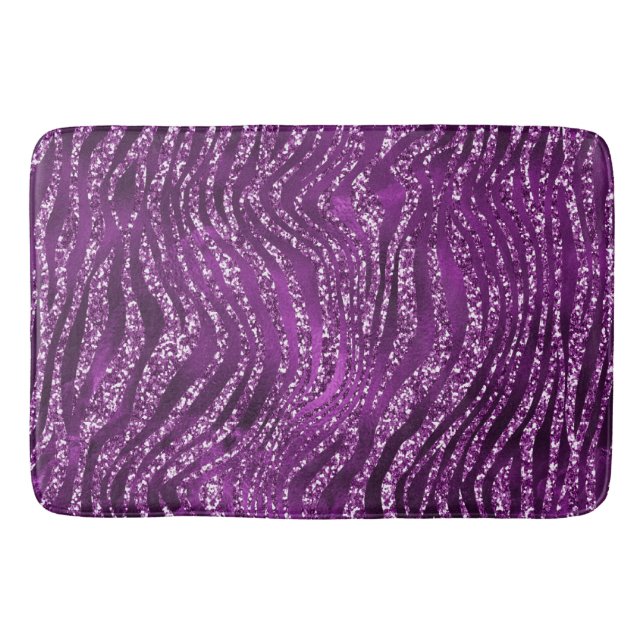 Stylish Purple Glitter Wild Tiger Stripes Pattern Bath Mat (Front)