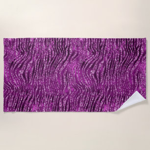 Stylish Purple Glitter Wild Tiger Stripes Pattern Beach Towel