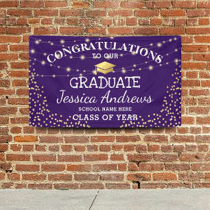 Stylish Purple & Gold Class of 2025 Graduation Banner