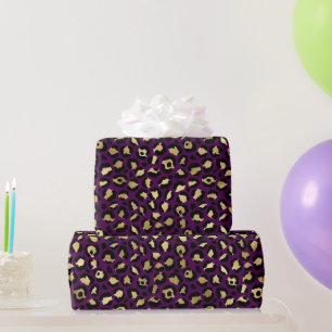Stylish Purple & Gold Foil Leopard Spots Safari Wrapping Paper