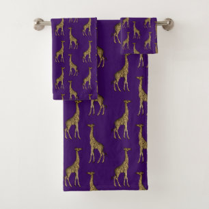 Stylish Purple Gold Giraffe Bath Towel Set