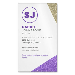 Stylish Purple & Gold Glitter Magnetic Business Card