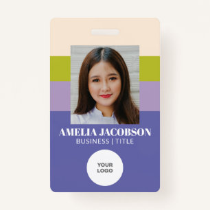 Stylish Purple Green Employee Photo ID and Logo  ID Badge