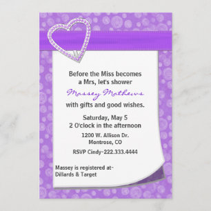 Stylish Purple Heart Bridal Shower Invitation