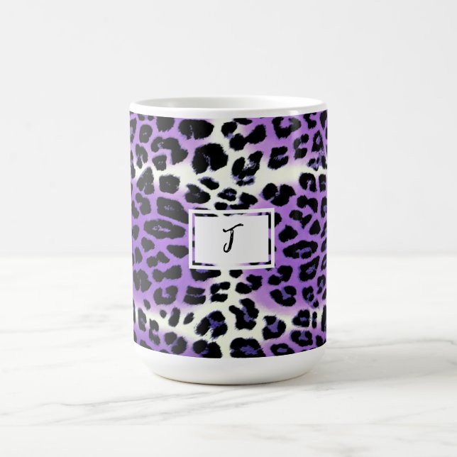Stylish Purple Leopard Animal Print Personalised Coffee Mug (Center)