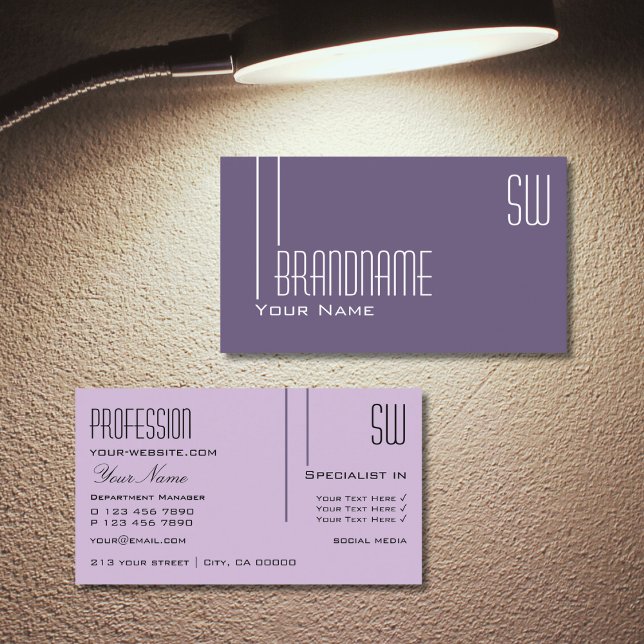 Stylish Purple Lilac with Initials Professional Business Card (Creator Uploaded)