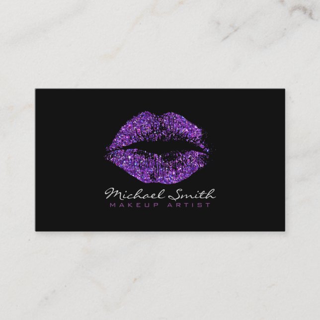 Stylish Purple Lips Makeup Artist Business Card (Front)
